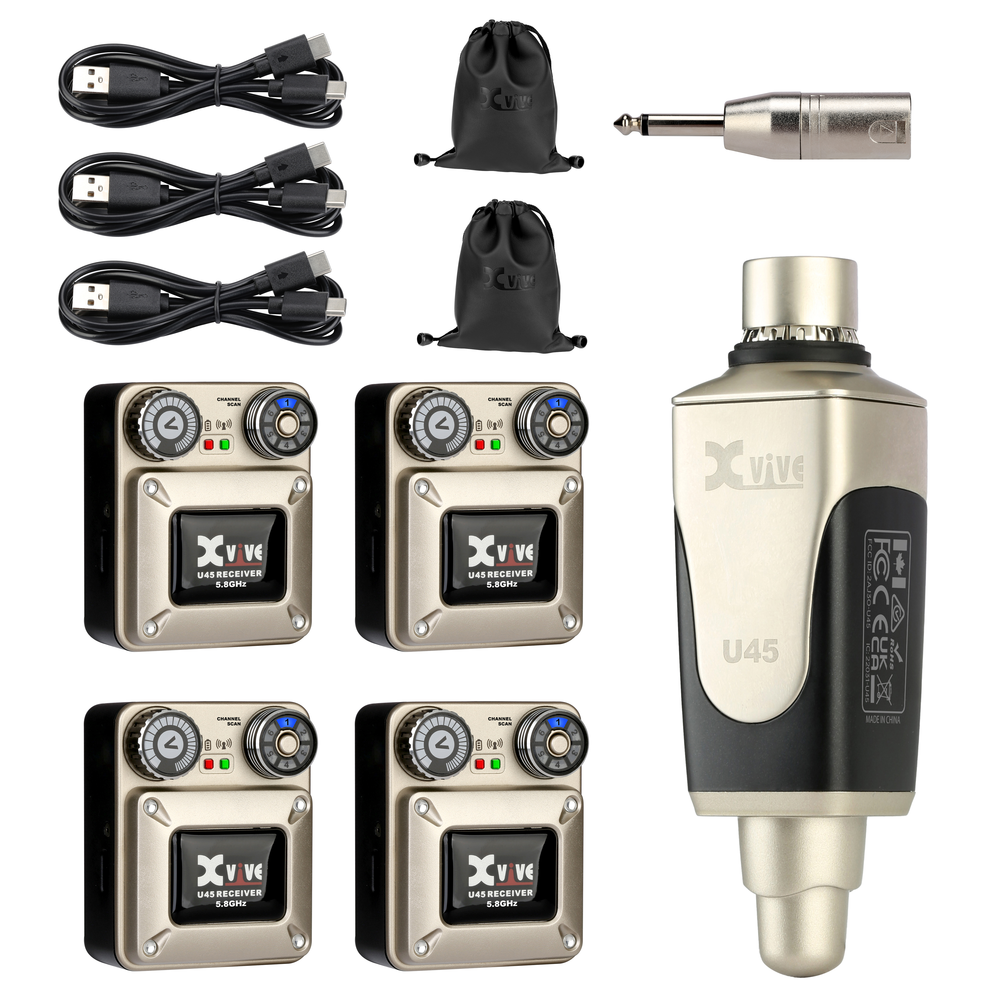xvive u45r4 5.8ghz wireless in ear monitor system with 4 receivers